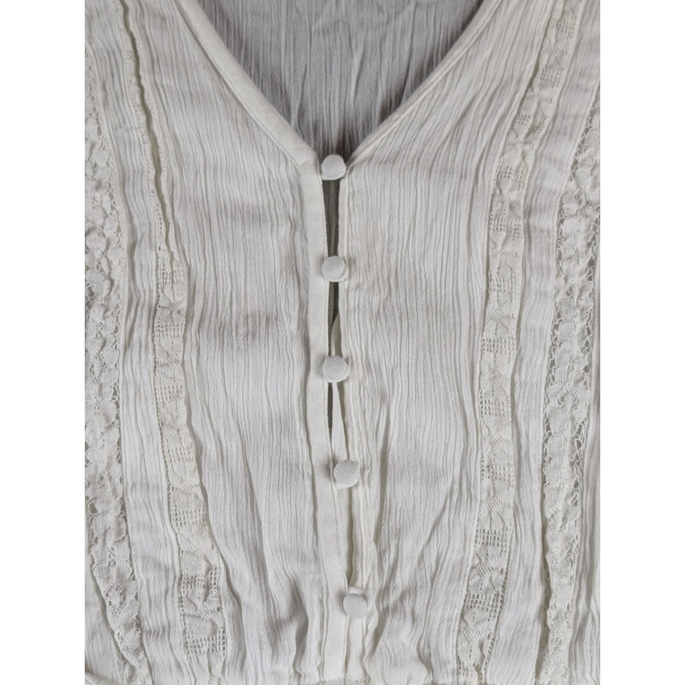 Abercrombie & Fitch White Crinkle Gauze Lace Romper Button Tie Waist Size Medium - Picture 8 of 14